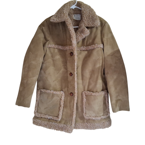 Vintage Fingerhut Fashions Sherpa Lined Faux Suede Jacket Size 18 S/M Mens 70s